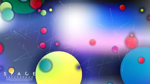 Background of Flat Space with planets and stars. Vector illustration of galax Illustrazione stock