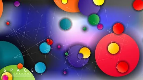 Background of Flat Space with planets and stars. Vector illustration of galax Illustrazione stock