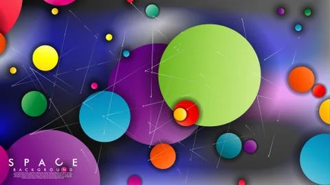 Background of Flat Space with planets and stars. Vector illustration of galax Stock Illustration