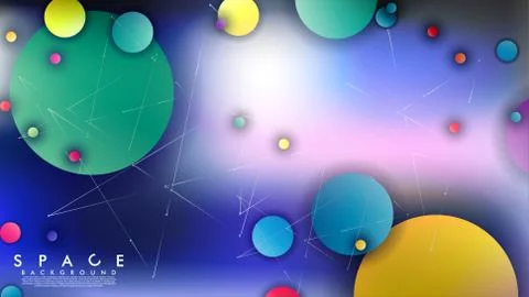 Background of Flat Space with planets and stars. Vector illustration of galax Stock Illustration