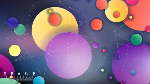 Background of Flat Space with planets and stars. Vector illustration of galax イラスト素材