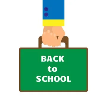 Background in a flat style with a hand carrying a briefcase at the school board Stock Illustration