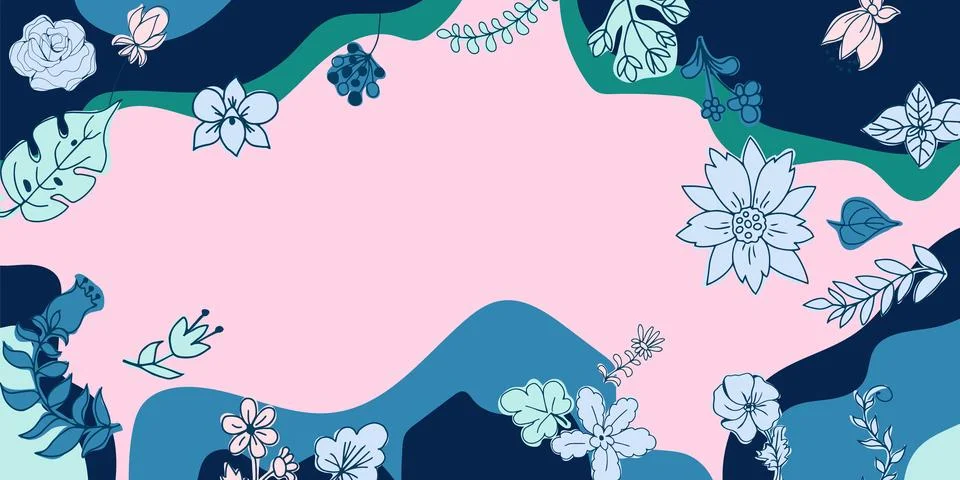 Background with floral elements, lines, pastel colors. イラスト素材