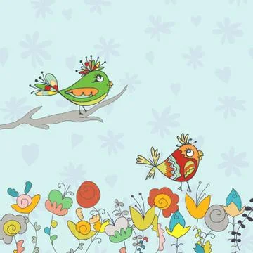 Background with flower and bird Stock Illustration