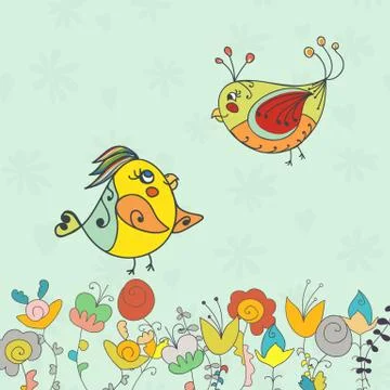 Background with flower and bird Illustrazione stock