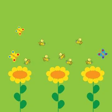 Background with flowers and bee Stock-Illustration