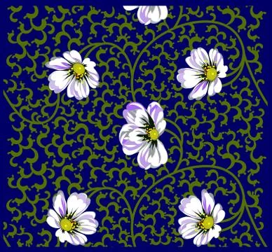 Background of flowers of  and curls 스톡 일러스트