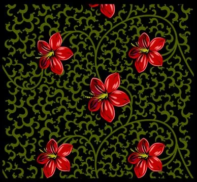Background of flowers and curls Stock Illustration