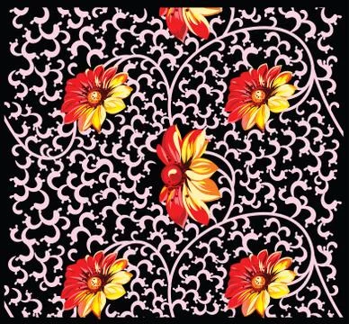 Background of flowers  and curls Stock Illustration