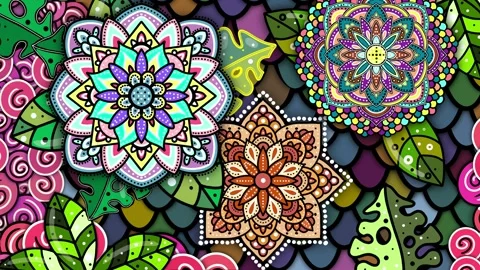 Background flowers animation 2d, green leaves , colorful background Stock Footage 263592722