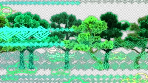 A background , flowing images of pine trees and Japanese symbols (loop,Alpha) Vidéo 332915990