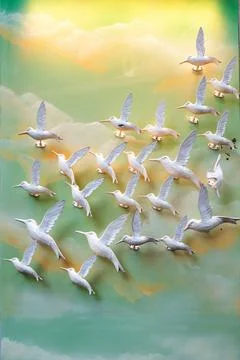Background with flying group of seagulls Stock Photos