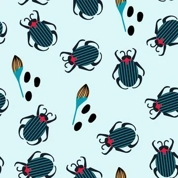 Background with flying insects. Illustration with beetles in flowers for an Stock Illustration