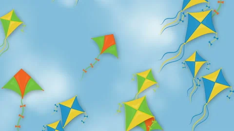 Background with flying kites, sky and clouds Stock Footage 106550850