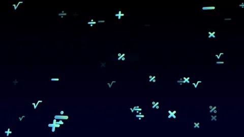 Background with flying math symbols multiplication subtraction division and plus Stock Footage 254883013