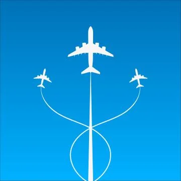 Background of flying planes in sky. Vector illustration. Stock Illustration