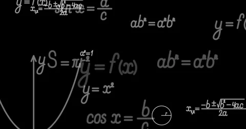 Background with flying white mathematical formulas with a black backdrop Stock Footage 329862843
