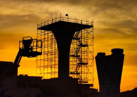 Background of a flyover bridge construction site in qatar during sunset. 写真素材