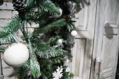 Background in the form of a white brick wall with door Stock Photos