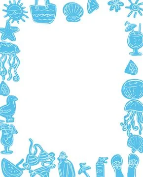 Background frame border illustration decorated with seashells, beach theme, s 스톡 일러스트