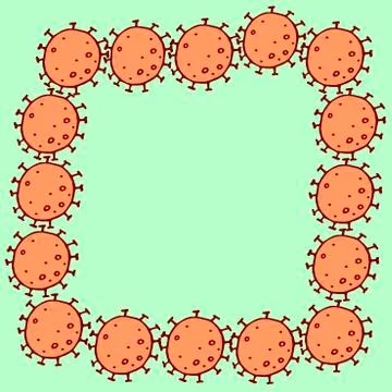 Background, frame, border from molecules, cells of virus, bacteria. Pandemic, Stock Illustration