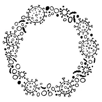 Background, frame, border from molecules, cells of virus, bacteria. Pandemic, Stock Illustration