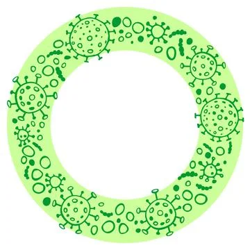 Background, frame, border from molecules, cells of virus, bacteria. Pandemic, Stock Illustration