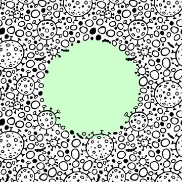 Background, frame, border from molecules, cells of virus, bacteria. Pandemic, Stock-Illustration