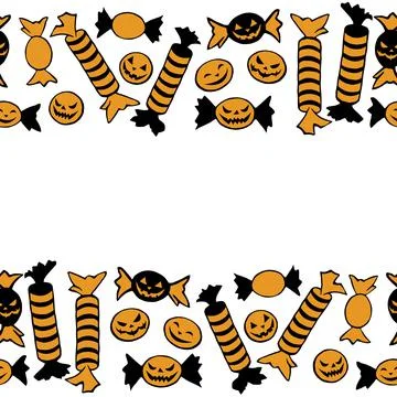 Background, frame of candy in different wrappers in Halloween style . Horizon Stock Illustration