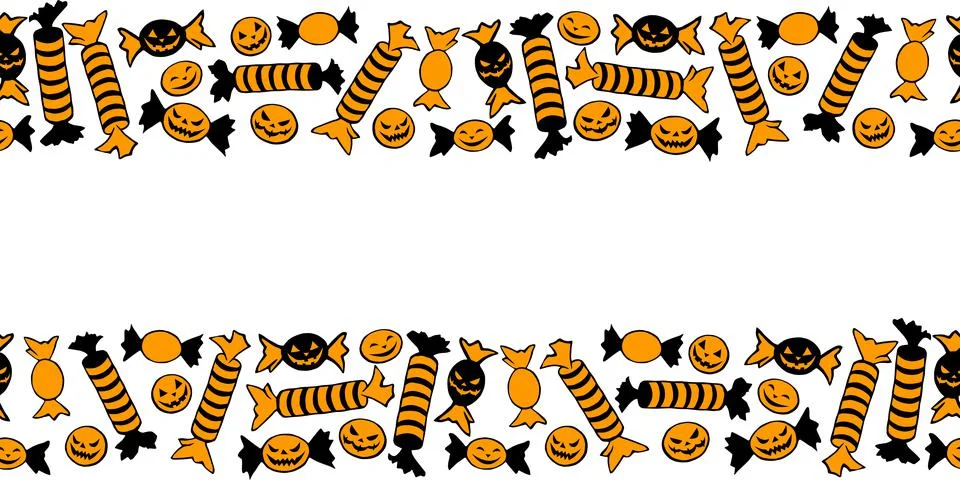 Background, frame of candy in different wrappers in Halloween style . Horizon Stock Illustration