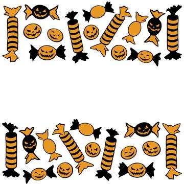 Background, frame of candy in different wrappers in Halloween style . Horizon Stock Illustration