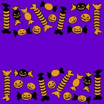 Background, frame of candy in different wrappers in Halloween style . Horizon Stock Illustration