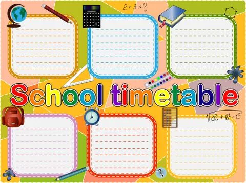 Background frame design of School Timetable, Schedule,Weekly school timetable Ilustración de archivo