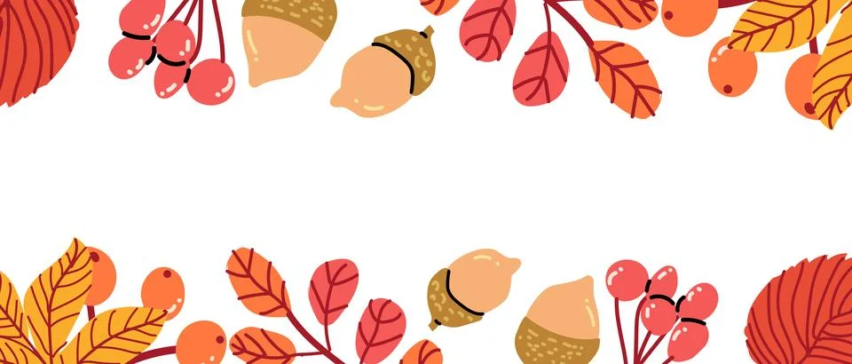 Background frame of fall leaves and berries. Stock Illustration