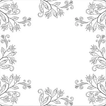 Background, frame of flowers, contours Stock Illustration