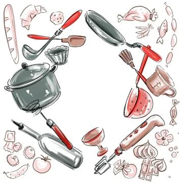 Background frame with kitchen utensils with place for text Illustrazione stock