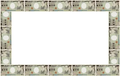 Background frame material: Illustration with 10,000 yen bills..Lottery and Stock Illustration
