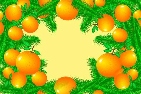 Background frame with oranges and twigs of a tree Stock Illustration