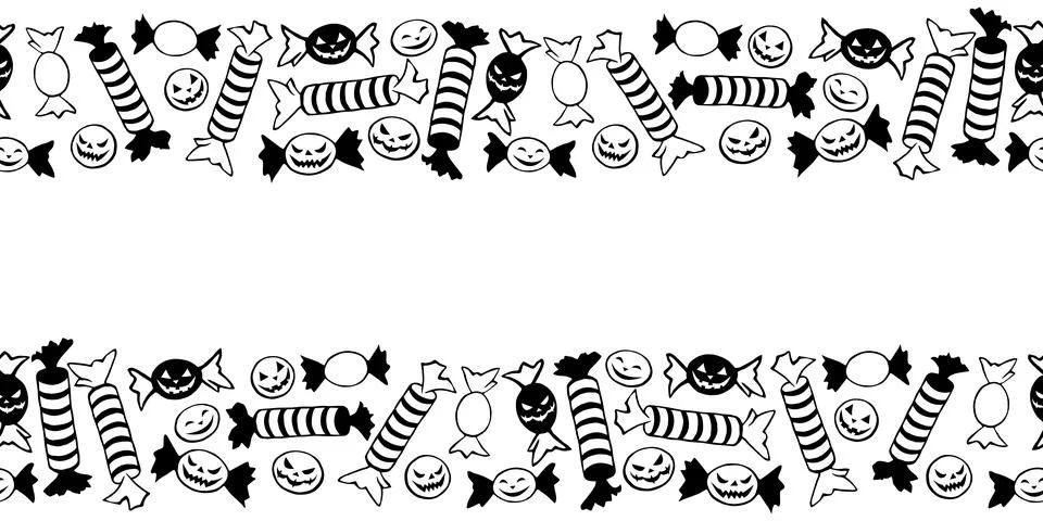 Background, frame of outline candy in different wrappers in Halloween style.  Stock Illustration