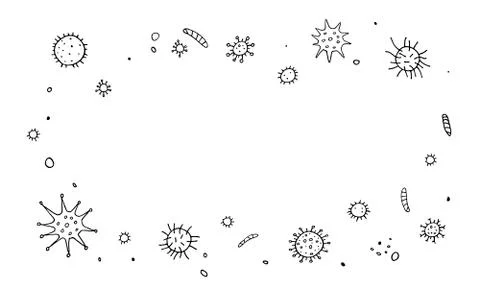 Background, frame with Virus. The Molecule viral bacteria infection. Coronavi Illustrazione stock