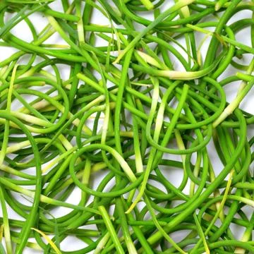 Background of fresh garlic scape Stock Photos
