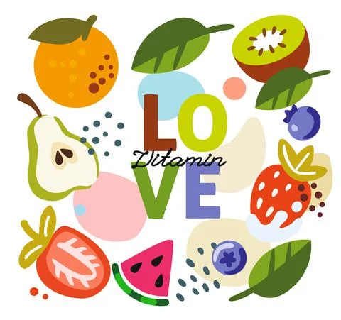 Background with fruit and text love Illustrazione stock