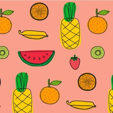 Background With Fruits Pattern. Hand Drawn Vector Illustration. Stock Illustration
