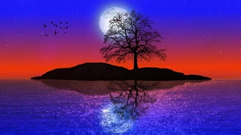 Background of Full Moon light Night and Rock Ocean Tree 스톡 동영상 204852263