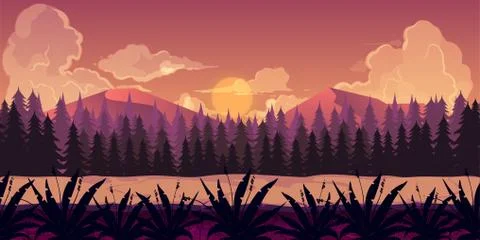 Background for games apps or mobile development. Cartoon nature landscape with Stock Illustration
