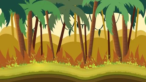 Background for games apps or mobile development. Cartoon nature landscape with Stock Illustration