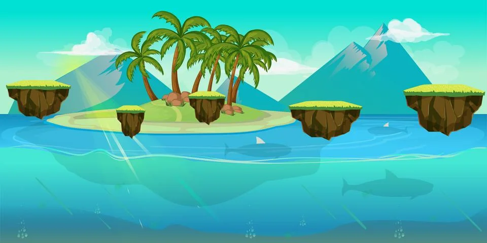 Background for games apps or mobile development. Cartoon nature landscape with 스톡 일러스트