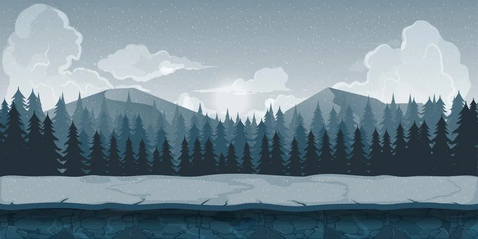 Background for games apps or mobile development. Cartoon nature landscape with 스톡 일러스트