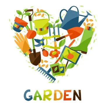 Background with garden design elements and icons Illustrazione stock