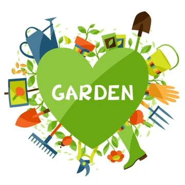 Background with garden design elements and icons Stock Illustration